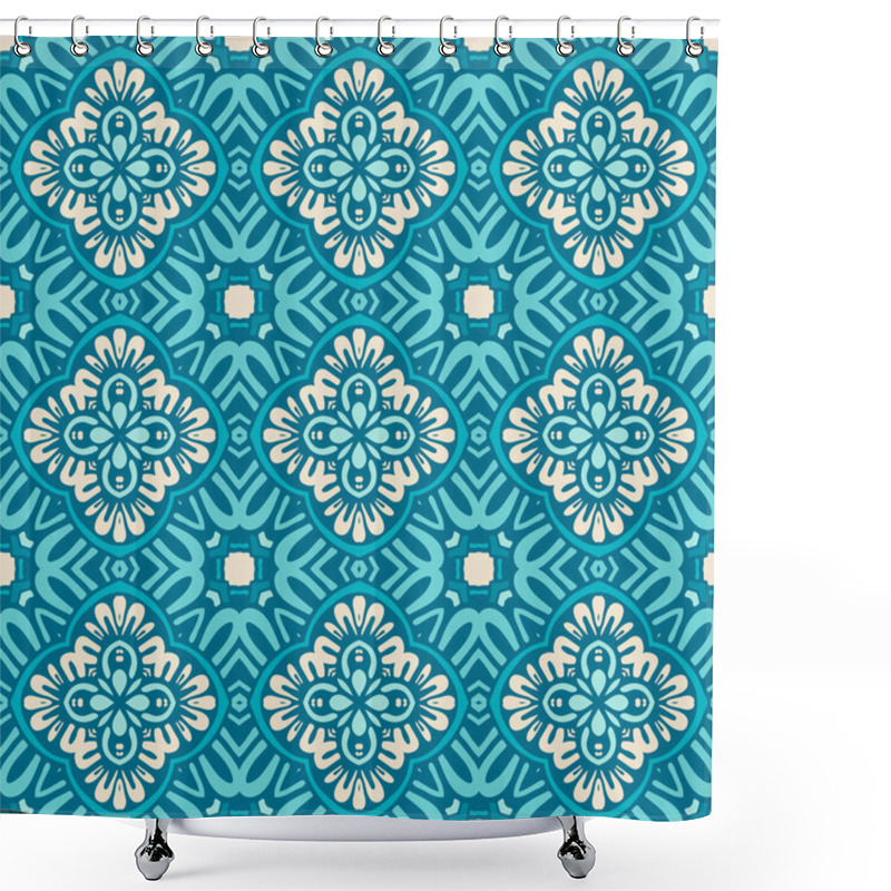 Personality  Blue Geometric Seamless Tile Pattern Shower Curtains