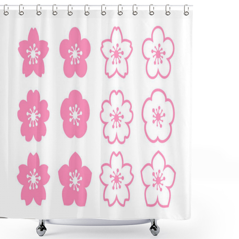 Personality  Cherry Blossom Vector Pink Cherry Blossoms Blooming Isolated On White Background Shower Curtains