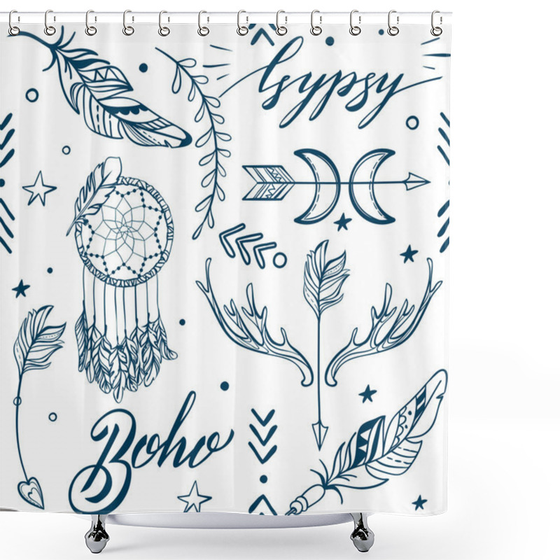 Personality  Vector Seamless Pattern Consist Of Ornamental Boho Style Elements. Shower Curtains