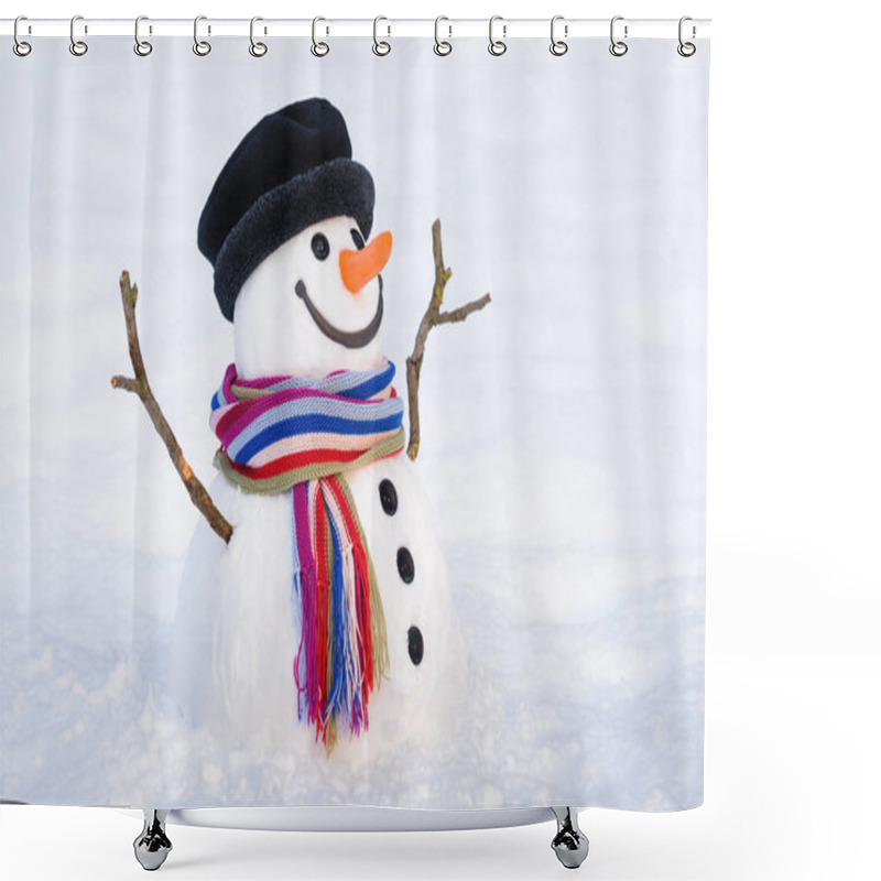 Personality  Winter Card With A Smiling Snowman Shower Curtains