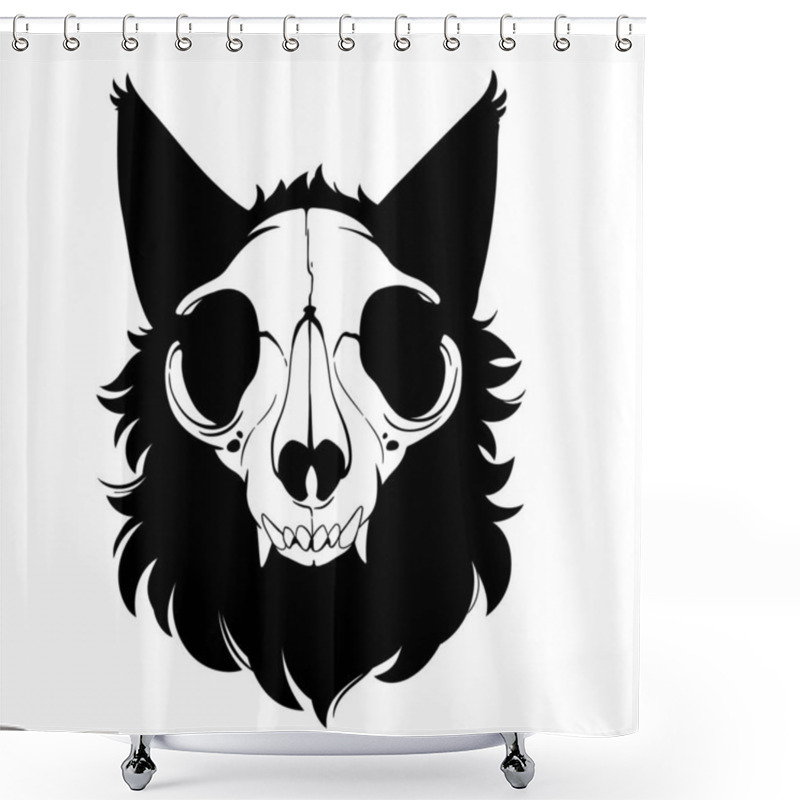 Personality  Cat Skull With Black Hair Shower Curtains