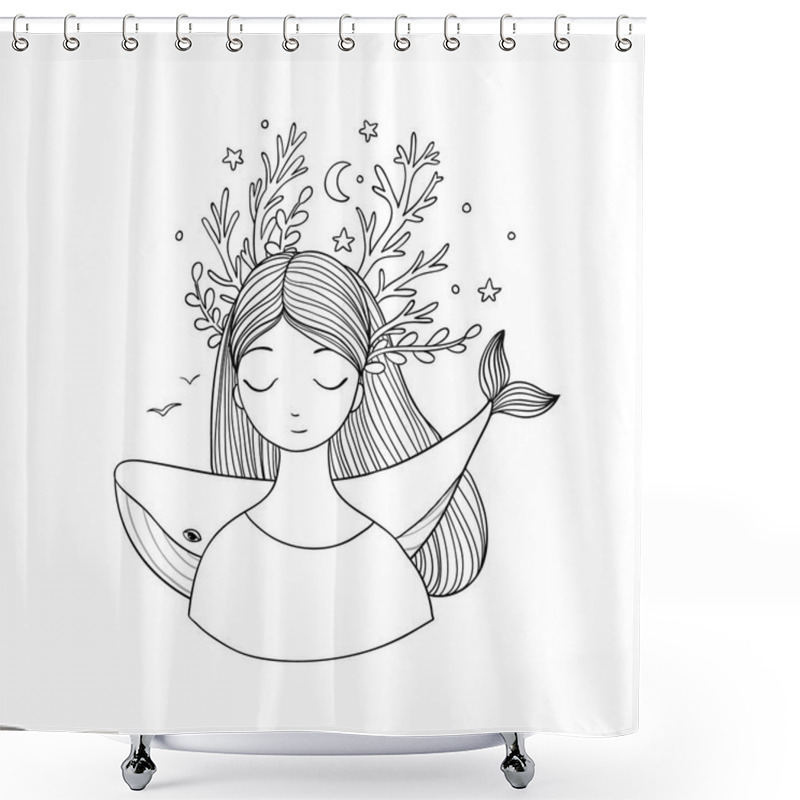 Personality  Beautiful Young Girl With A Whale. Shower Curtains