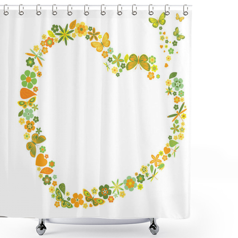 Personality  Holiday Heart With Flowers And Butterflies Shower Curtains