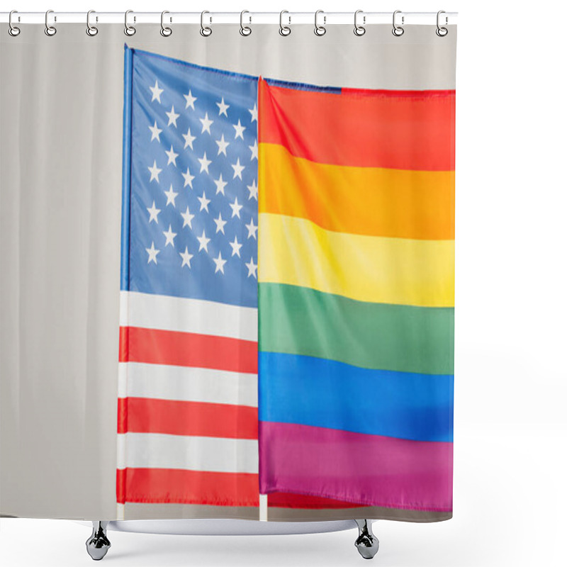 Personality  American And Lgbt Flags Isolated On Grey, Equality Rights Concept Shower Curtains