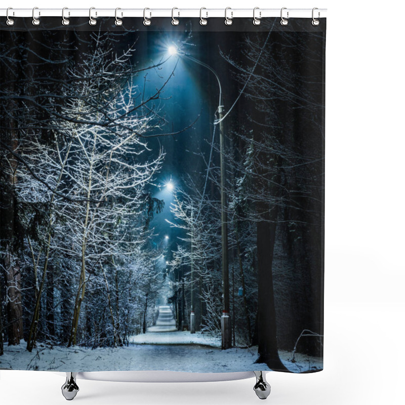 Personality  Trees Covered With Snow In The Winter Night Shower Curtains