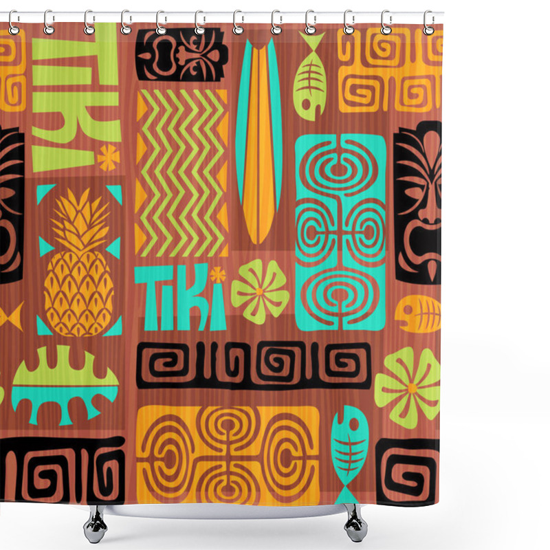 Personality  Seamless Retro Exotic Tiki Pattern. Vector Illustration Shower Curtains