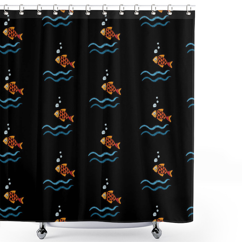 Personality  Seamless Pattern With Embroidery Stitches Imitation Little Fish  Shower Curtains