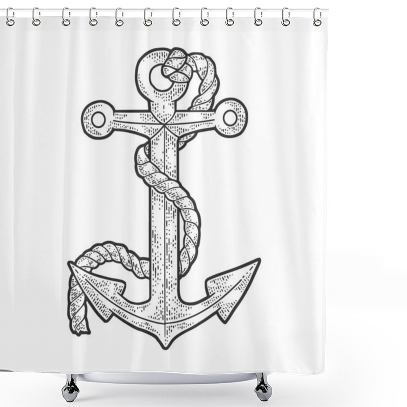 Personality  Anchor And Rope Sketch Engraving Vector Illustration. T-shirt Apparel Print Design. Scratch Board Imitation. Black And White Hand Drawn Image. Shower Curtains