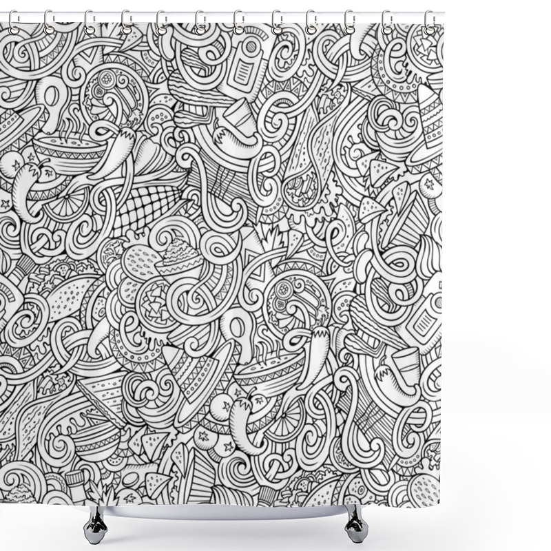 Personality  Cartoon Mexican Food Doodles Seamless Pattern Shower Curtains