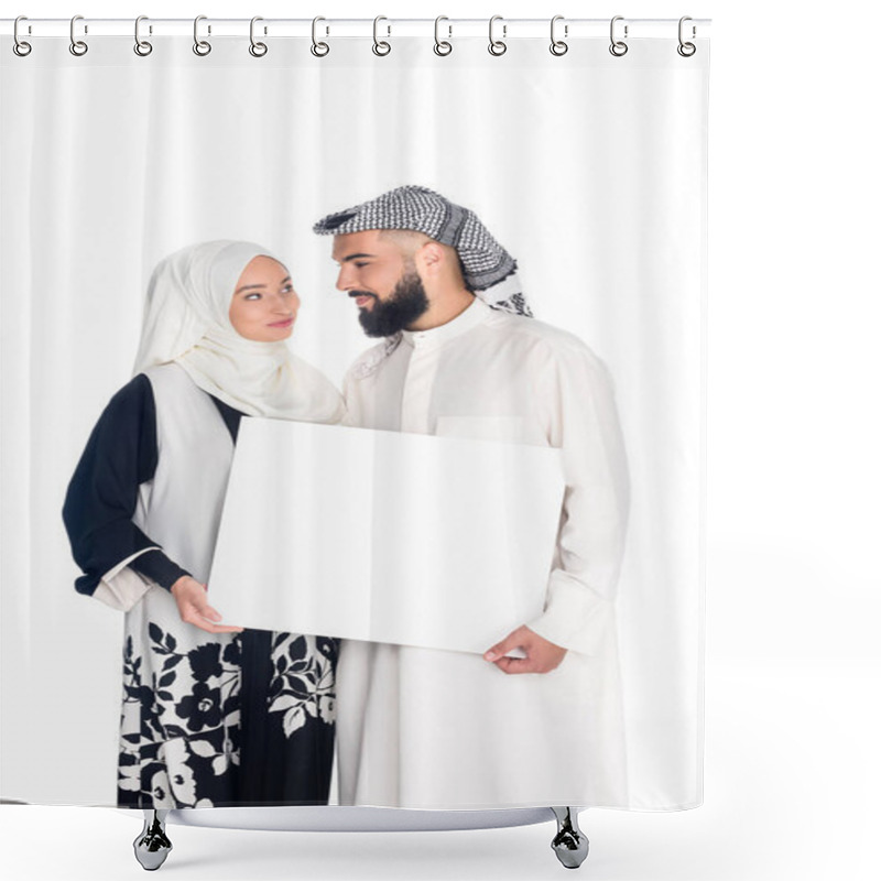 Personality  Muslim Couple Holding Blank Board Shower Curtains