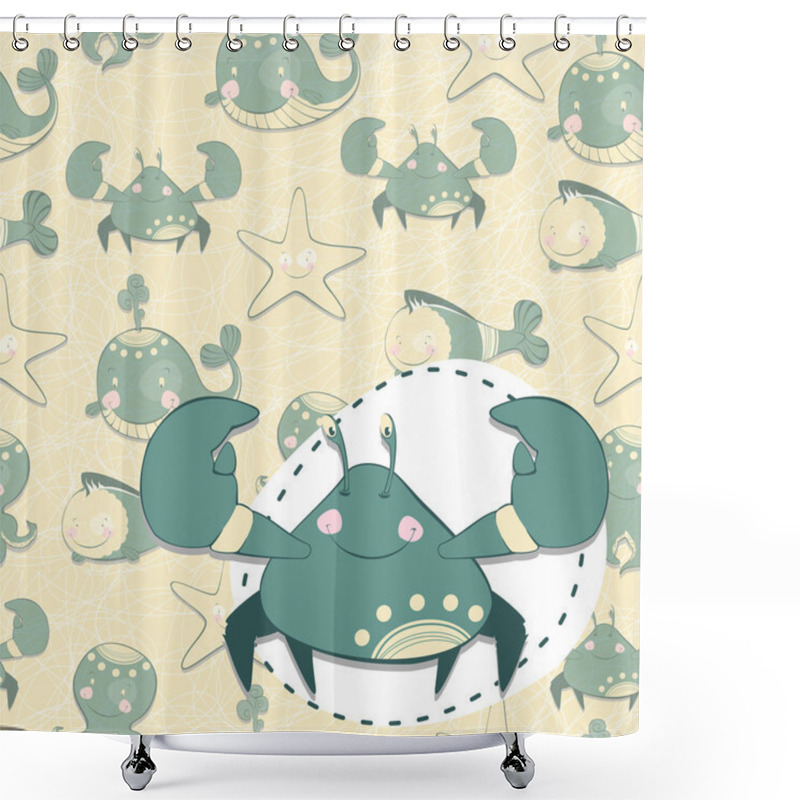 Personality  Seamless Background Of Marine Inhabitants With A Large Crab Shower Curtains