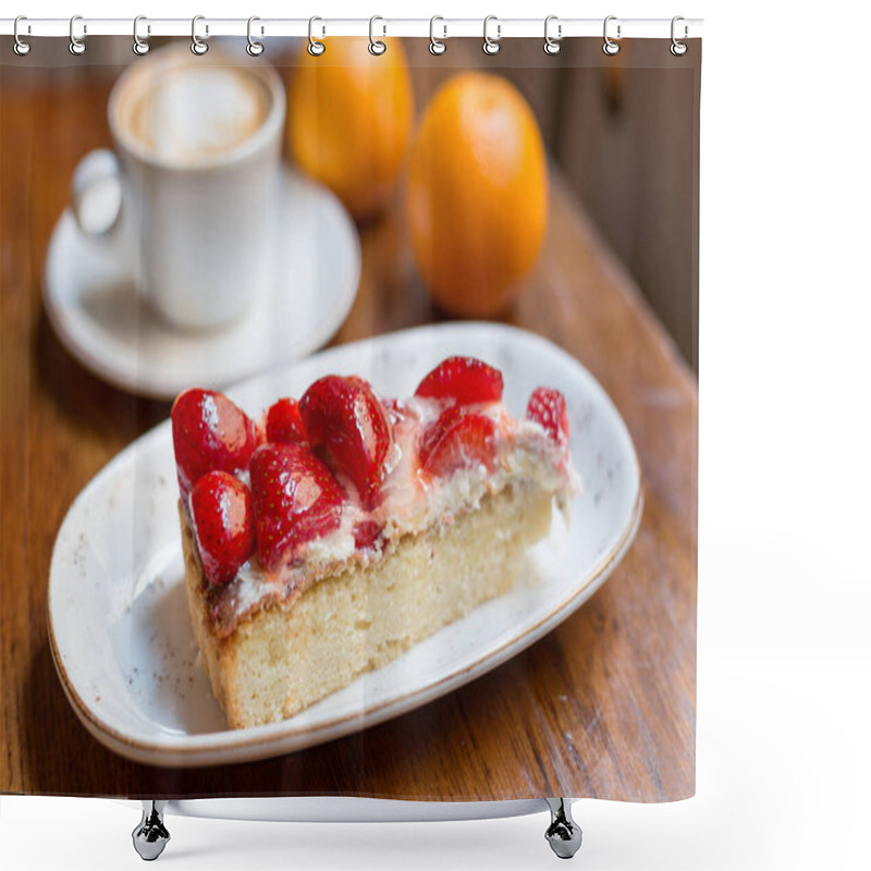 Personality  Close Up Strawberry Cake And Coffee Latte Art Shower Curtains