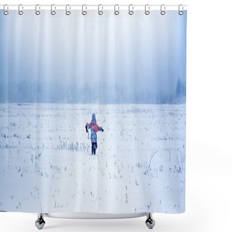 Personality  Little Girl Running Away In A Snowy Park Shower Curtains