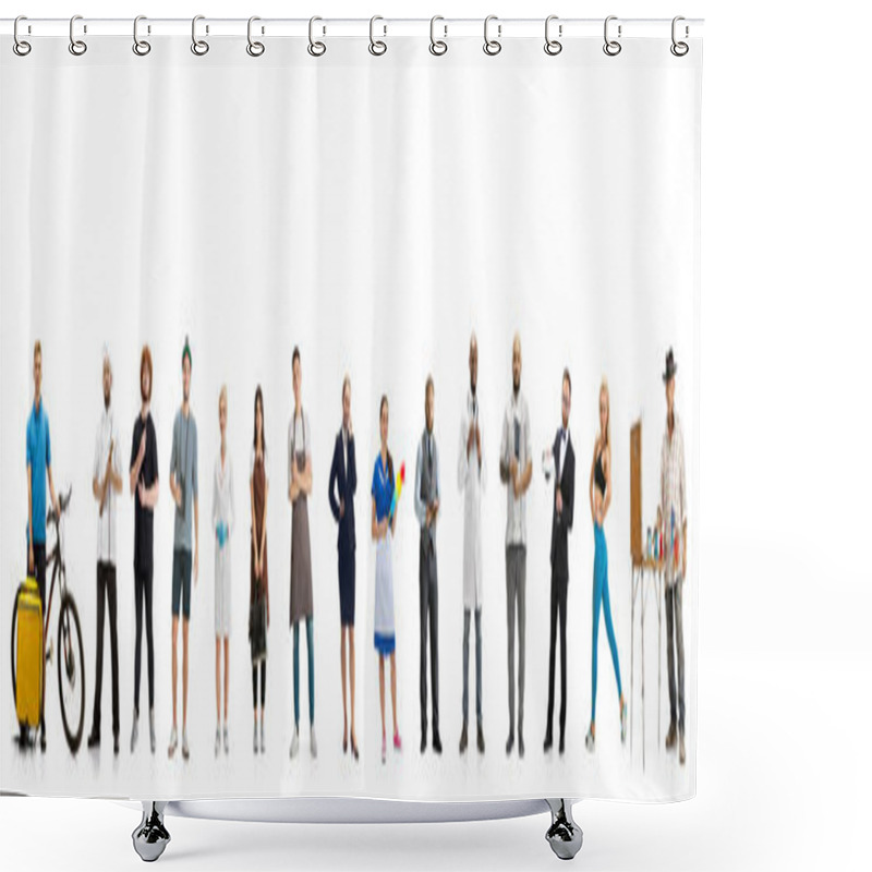 Personality  Group Of People With Different Professions Isolated On White Studio Background, Horizontal Shower Curtains