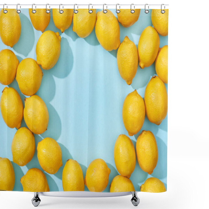 Personality  Top View Of Ripe Yellow Lemons On Blue Background With Shadows And Copy Space Shower Curtains