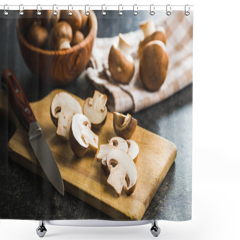 Personality  Fresh Sliced Champignon Mushrooms. Shower Curtains