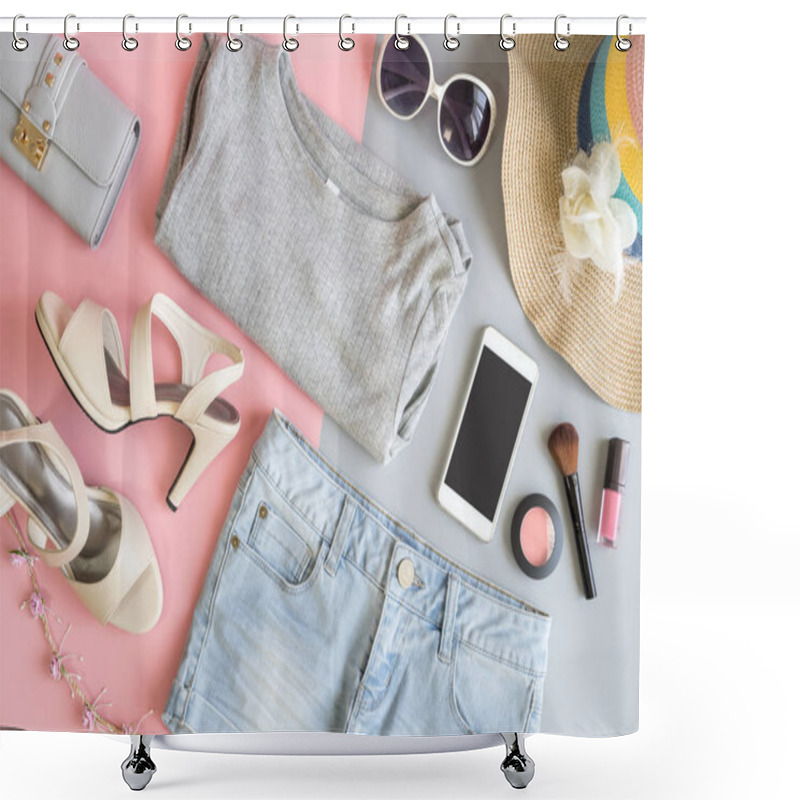 Personality  Fashion Summer Women Clothes Set With Cosmetics And Accessories Shower Curtains