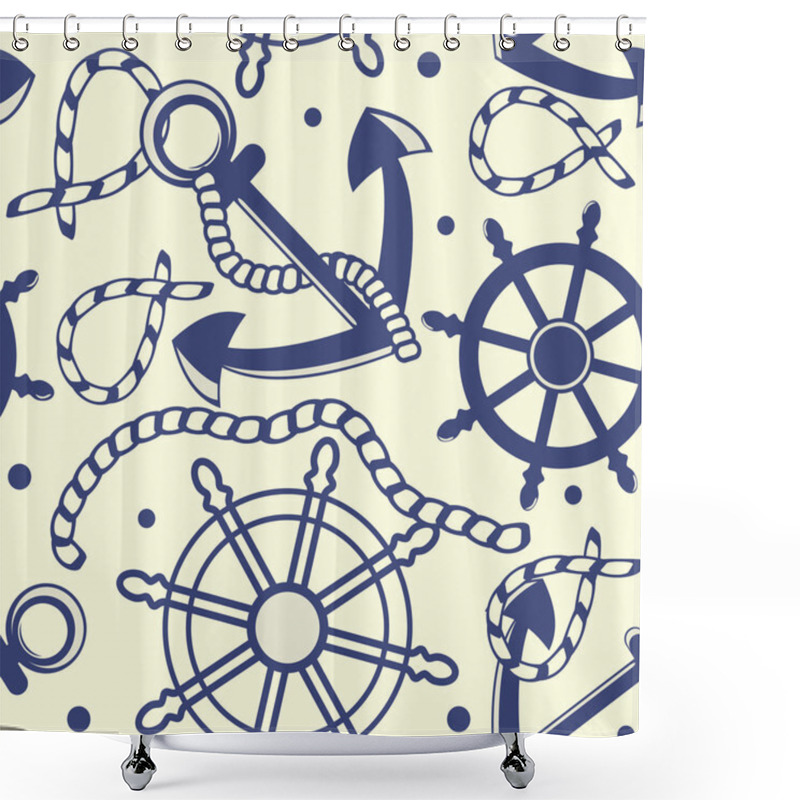 Personality  Marine Seamless Background With Anchor, Ropes, Wheel, Marine Knots. Shower Curtains