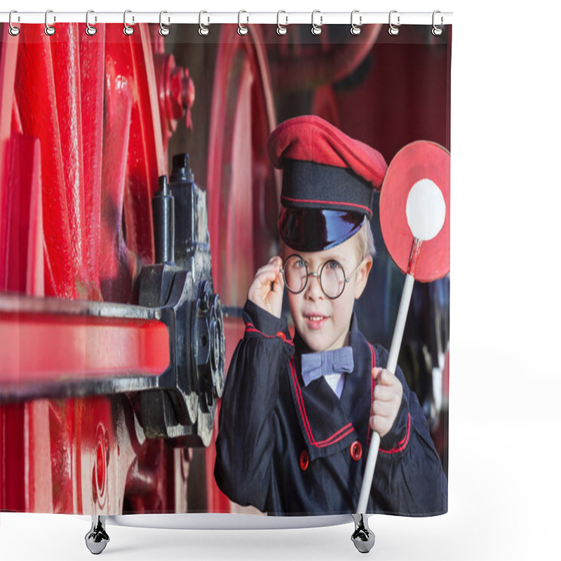 Personality  Smiling Train Conductor Boy Shower Curtains