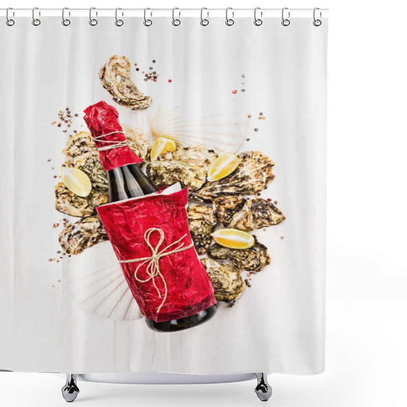 Personality  Oysters And Wine On White Shower Curtains