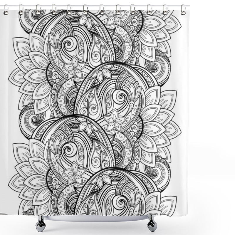 Personality  Seamless Monochrome Floral Pattern Shower Curtains