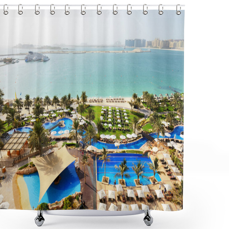 Personality  Beach With A View On Jumeirah Palm Man-made Island, Dubai, UAE Shower Curtains