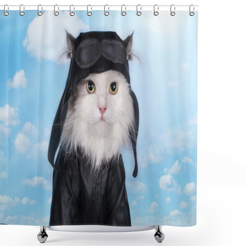 Personality  Cat In A Suit Against The Sky Pilot Shower Curtains