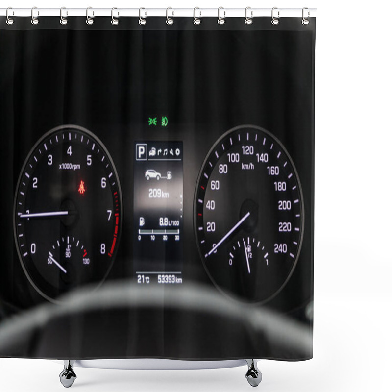 Personality  Car Dashboard With White  Backlight: Odometer, Speedometer, Tachometer, Fuel Level, Water Temperature And Mor Shower Curtains