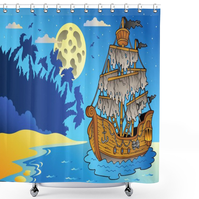 Personality  Night Seascape With Mysterious Ship Shower Curtains