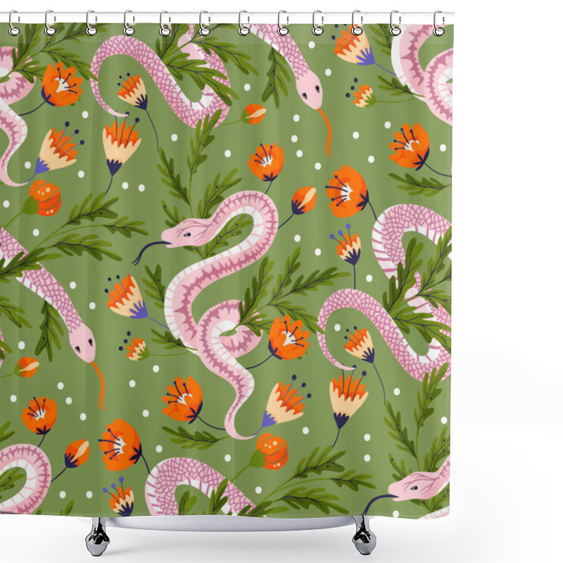 Personality  Snake Poppy Rose Flower Celestial Seamless Vector Pattern. Floral Garden Magic Background Shower Curtains