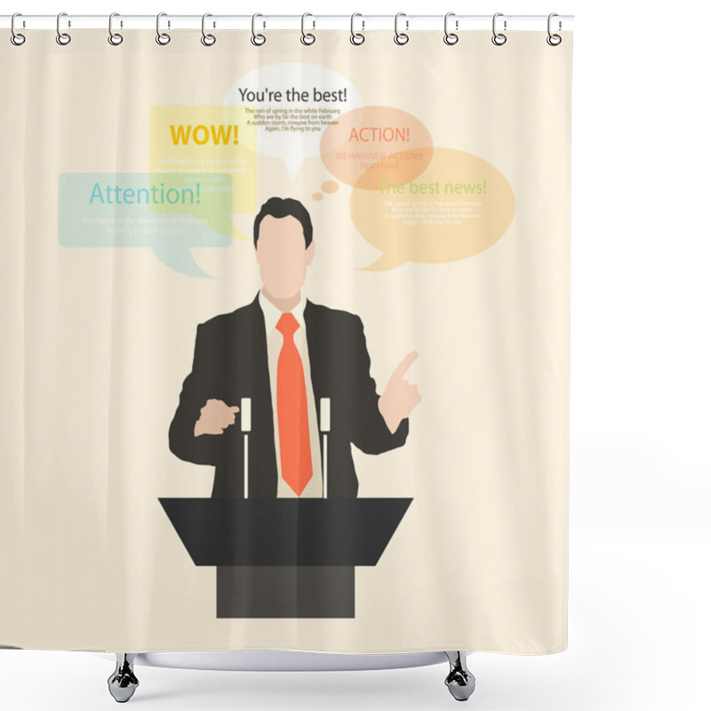 Personality  Orator Stands Behind A Podium With Microphones Shower Curtains