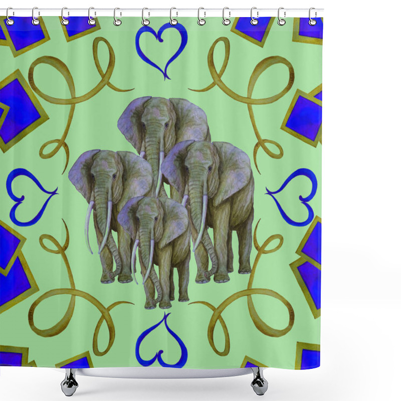 Personality  Watercolor Seamless Pattern With Elephants On Decorative Background. Artwork In Modern Style. Creative Bandana Print. Shower Curtains