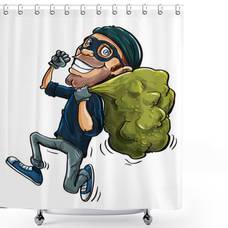 Personality  Cartoon Thief Running With A Bag Of Stolen Goods Shower Curtains