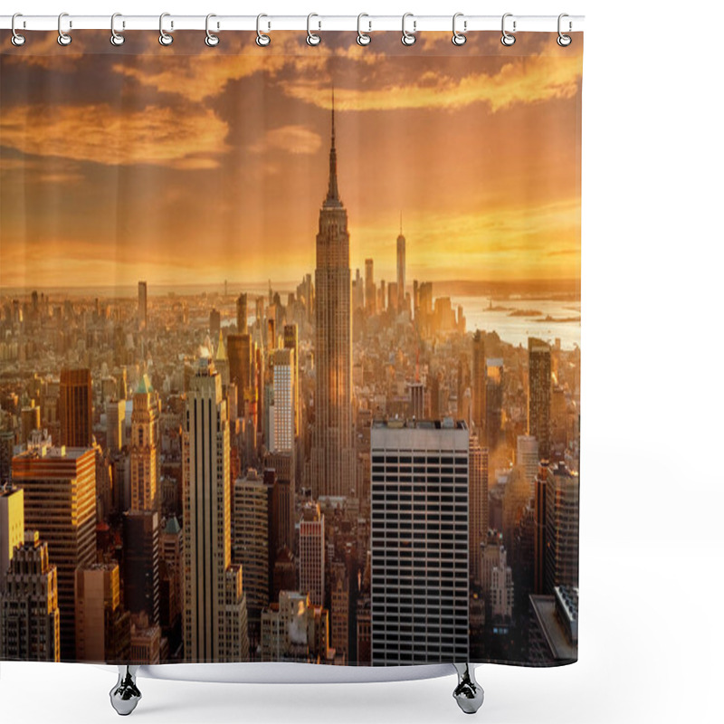 Personality  New York, USA, December 7, 2018: Aerial View Of Manhattan Skyline At Sunset , New York City. USA Shower Curtains