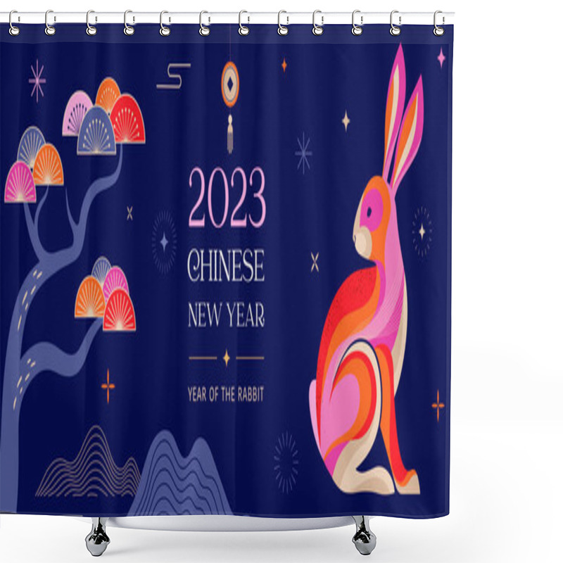 Personality  Chinese New Year 2023 Year Of The Rabbit - Chinese Zodiac Symbol, Lunar New Year Concept, Colorful Modern Background Design. Vector Illustration  Shower Curtains