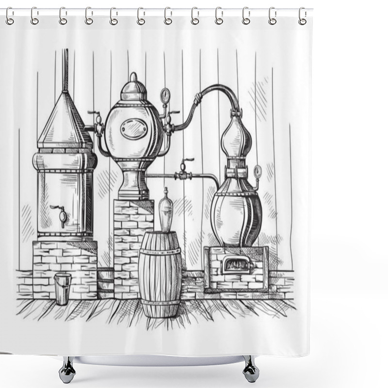 Personality  Alembic Still For Making Alcohol Inside Distillery Sketch Shower Curtains