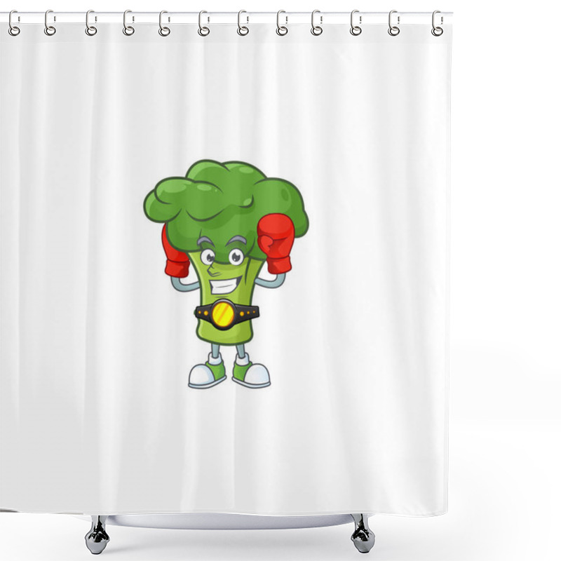 Personality  Funny Face Boxing Green Broccoli Cartoon Character Design Shower Curtains