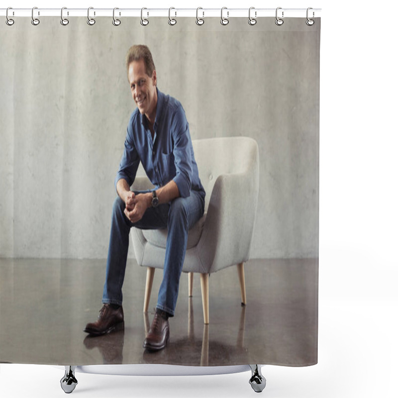 Personality  Middle Aged Man Sitting On Armchair Shower Curtains