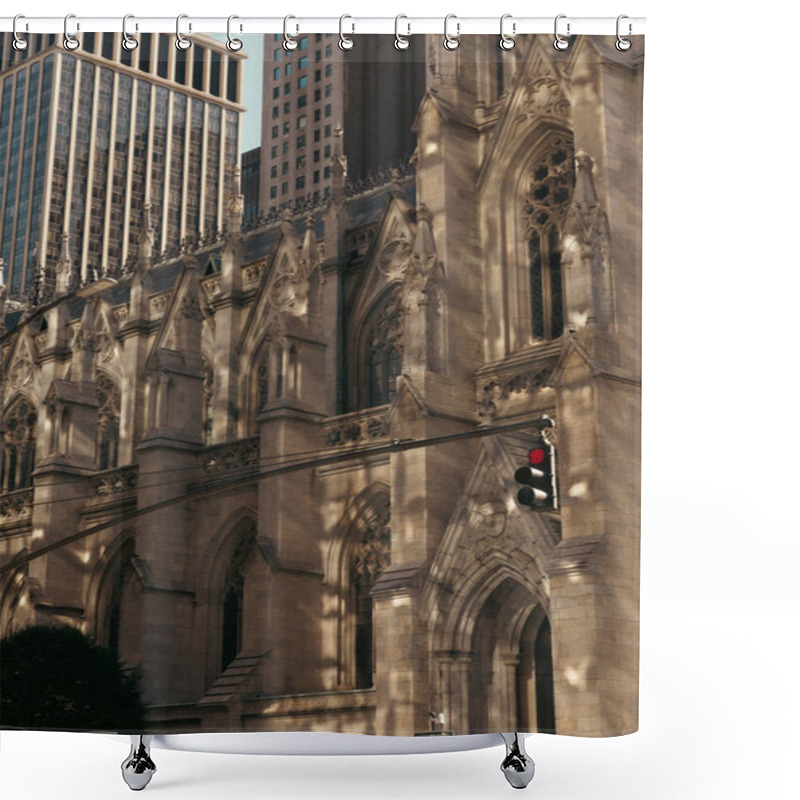 Personality  Lights On Facade Of St. Patrick's Cathedral In New York City Shower Curtains