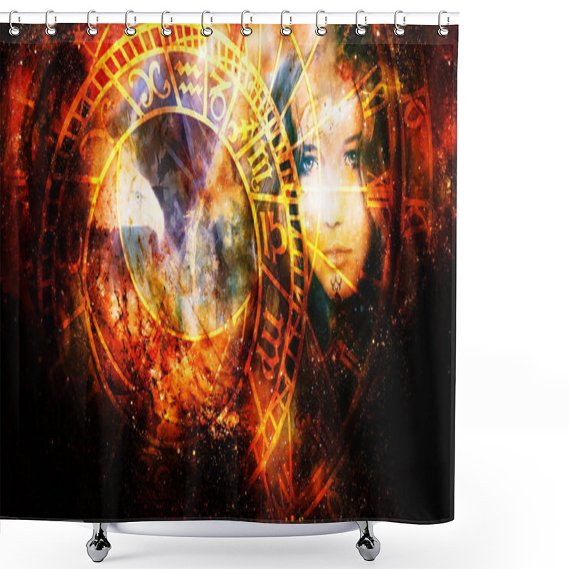 Personality  Goddess Woman And Eagle And Zodiac In Cosmic Space Shower Curtains