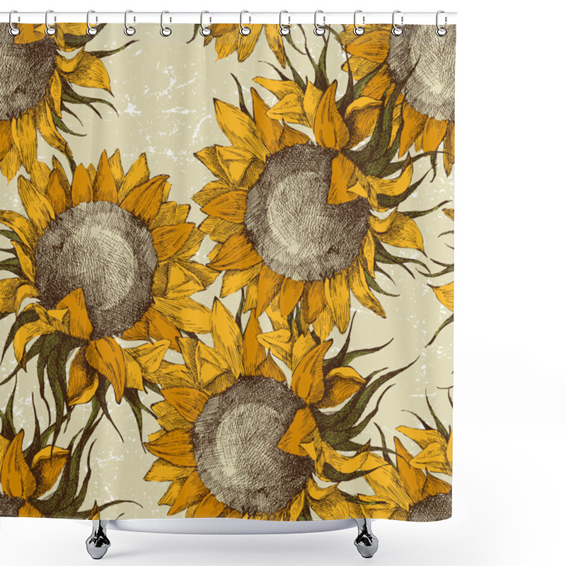 Personality  Seamless Ornament With Sunflowers Shower Curtains