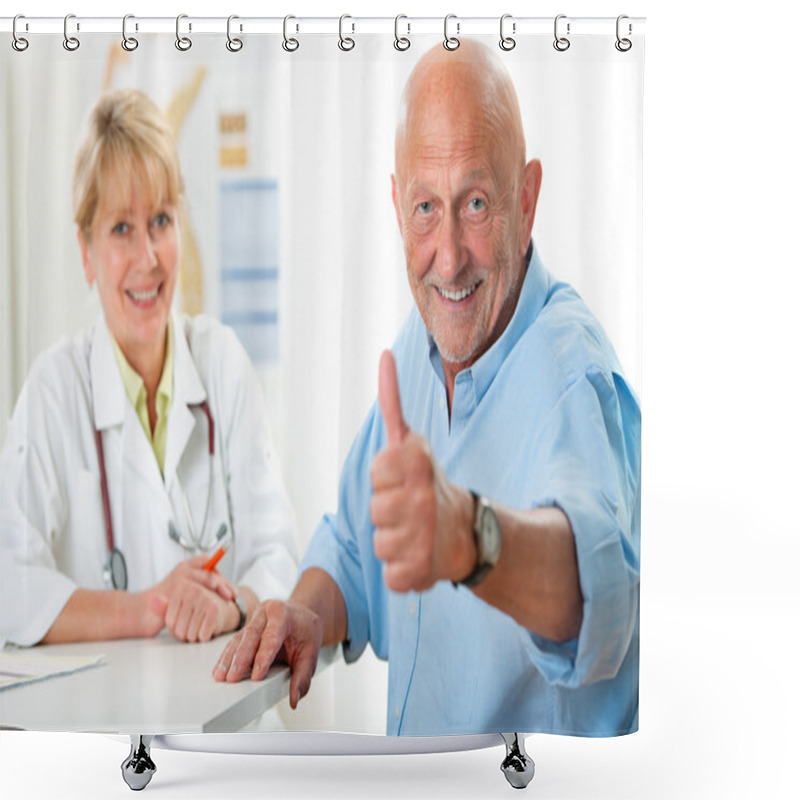 Personality  Happy Senior Patient And Doctor Shower Curtains