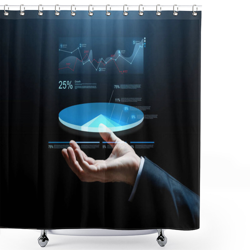 Personality  Close Up Of Businessman Hand With Chart Projection Shower Curtains