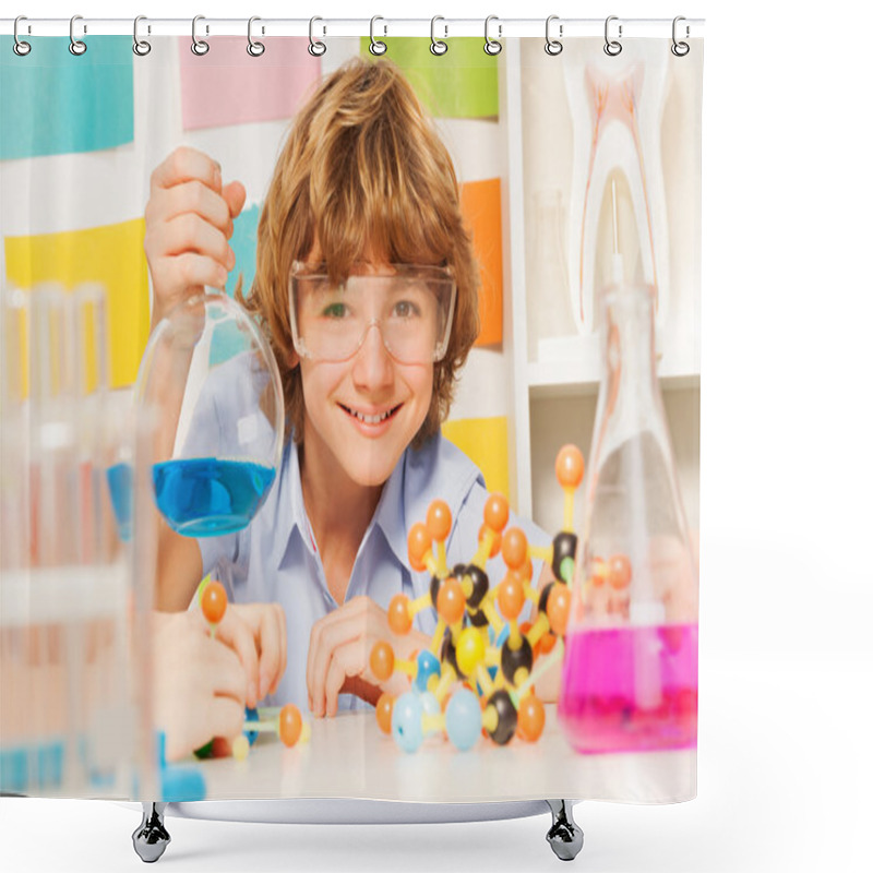 Personality  Boy In Safety Goggles Holding Flask  Shower Curtains