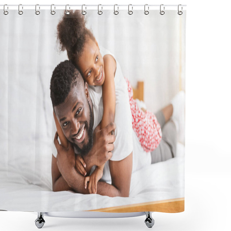 Personality  African American Man Embracing With His Little Daughter Shower Curtains