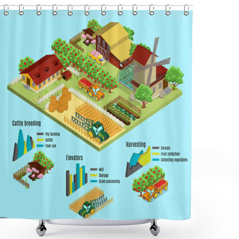 Personality  Isometric Farm Infographic Concept Shower Curtains