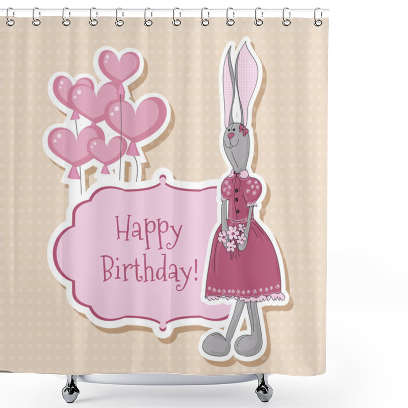 Personality  Greeting Card With Bunny And Flower Shower Curtains