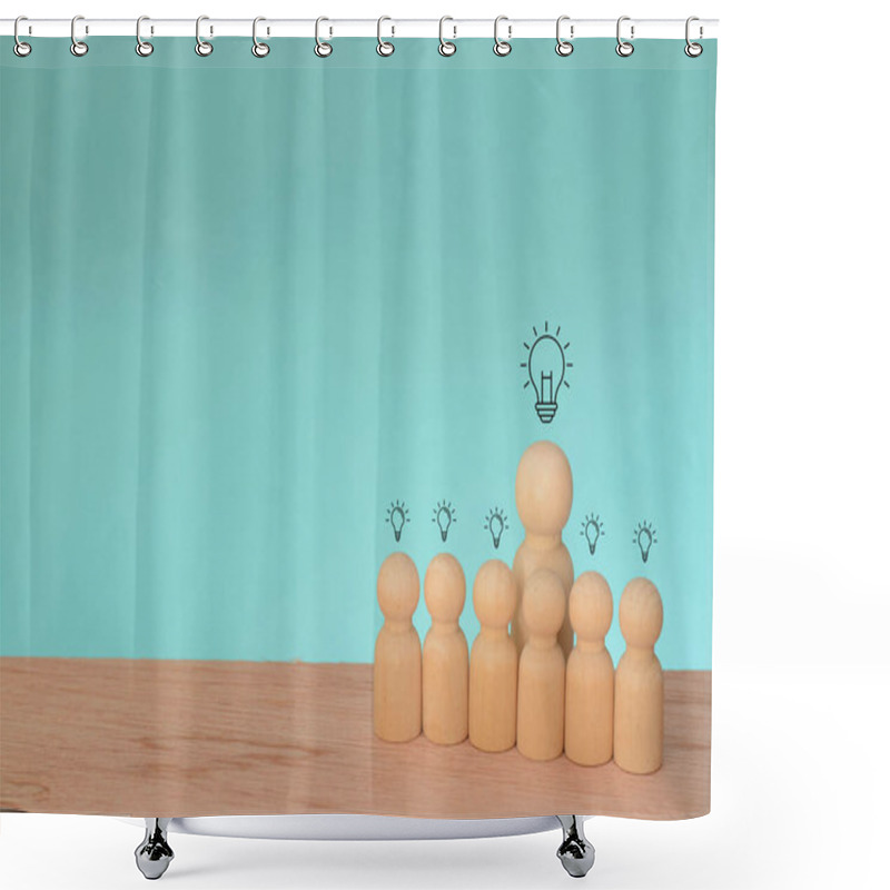 Personality  The Wooden Figures Pondered Around A Glowing Light Bulb, Symbolizing The Birth Of Innovative Ideas And The Power Of Forward-thinking Within The Realm Of Creativity. Shower Curtains