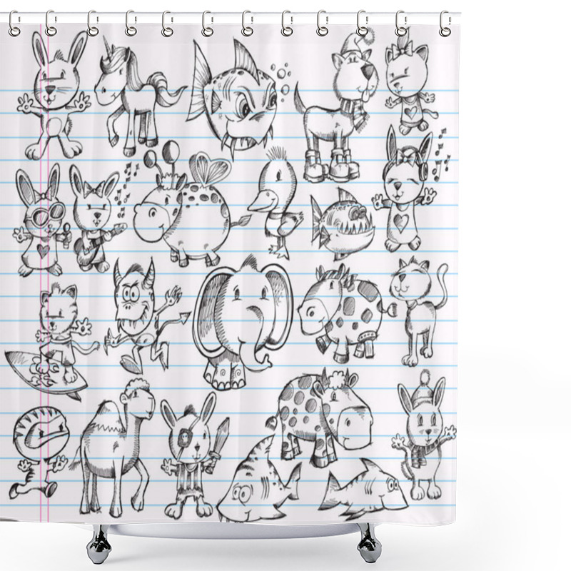 Personality  Doodle Sketch Animal Vector Design Set Shower Curtains