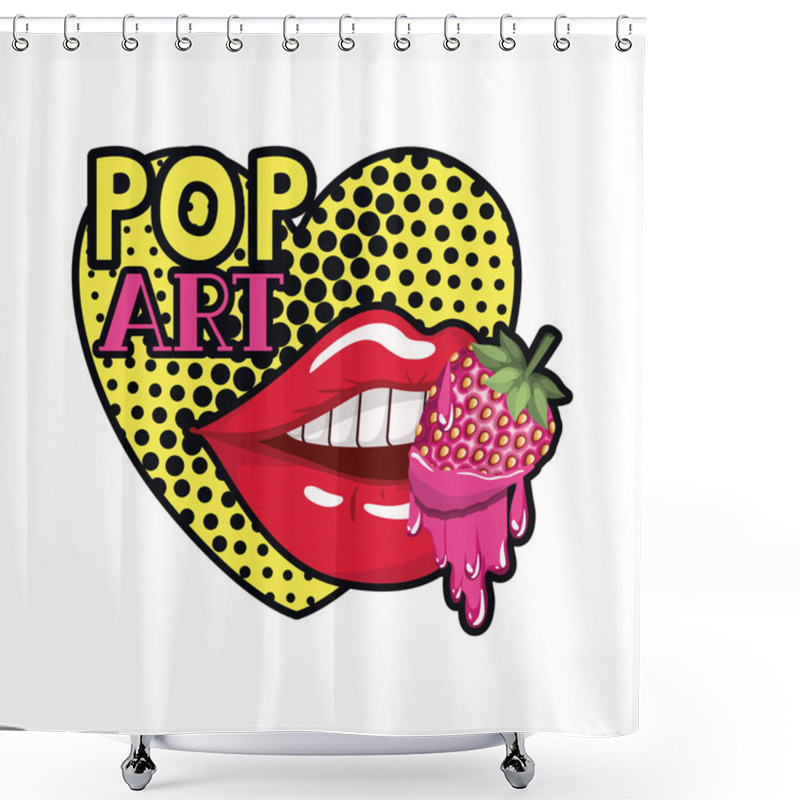 Personality  Female Mouth Dripping With Strawberry Fruit Shower Curtains